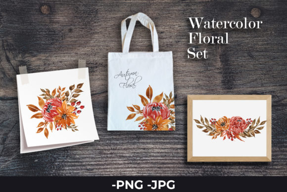 Watercolor Autumn Flower Bouquet Set